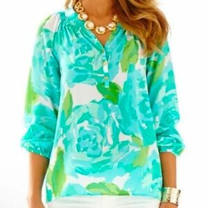 Lilly Pulitzer Elsa 100% Silk Blouse Long Sleeve Small
